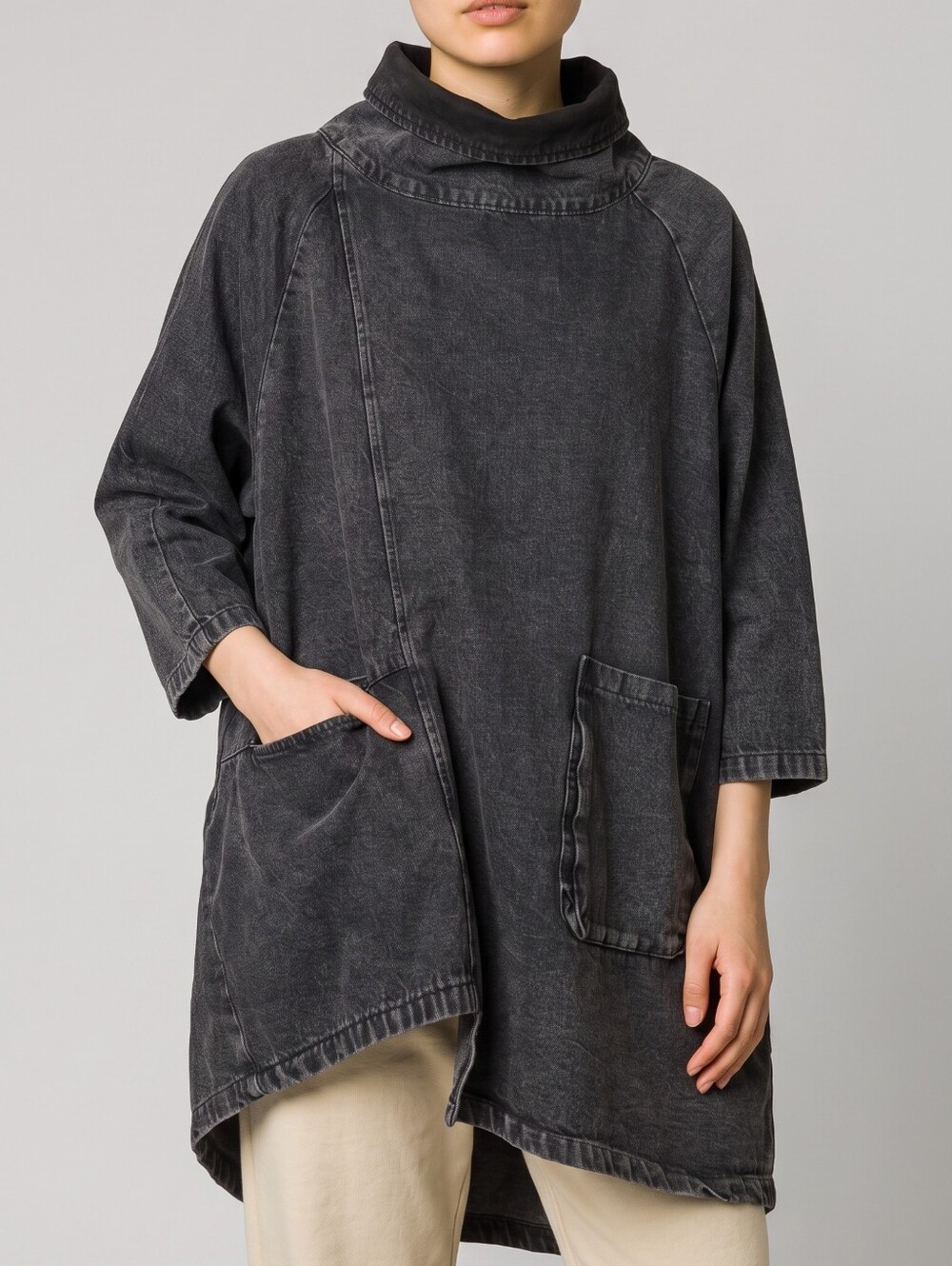 Marigold Shadows - Reon Turtleneck Loose Denim Lagenlook Sweatshirt